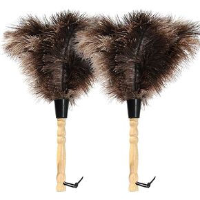 Ostrich Feather Duster 16 inch Ostrich Feather Duster Fluffy Natural Genuine Ostrich Feathers with Wooden Handle and Eco-Friendly Reusable Handheld Ostrich Feather Duster for Cleaning Supplies