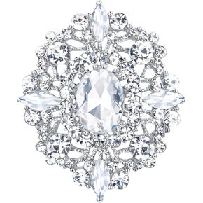 EVER FAITH Women's Oval w/Marquise Crystal Elegant Vintage Banquet Hollow Filigree Brooch