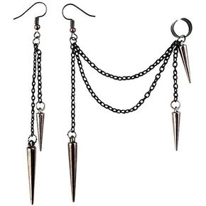 ANDPAI Unique Lightweight Black Silver Punk Long Tassel Chain Ear Cuff Earrings 316L Stainless Steel Vintage Barrel Nails Crawler Climer Dangle Drop Stud Earrings for Men Women Unisex