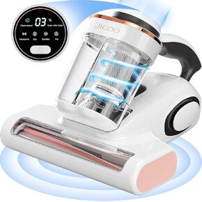 JIGOO Bed Vacuum Cleaner with Dust Sensor, Anti-allergen Mattress Vacuum Cleaner with UV & Ultrasonic and High Heating, 13Kpa Suction 500W Powerful Double-Cup Handheld Vacuums (J300,Corded)