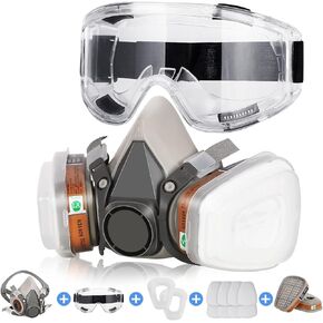 Reusable Full Face Respirаtor Mask - 19 in 1 Full Facepiece Gas Mask Organic Dust Chemical Respirator w/ Extra Filters for Paint Sprayer, Woodworking , Painting, Machine Polishing, Welding , Epoxy Resin and Other Work Protection