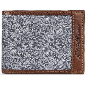 Eddie Bauer Men's Pioneer Leather and Printed Cotton Canvas Passcase Wallet, Multi, One Size