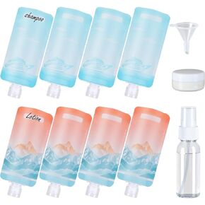 PACKISM Travel Pouches for Toiletries - 12 Pack Leak Proof 3oz TSA Approved Travel Squeeze Pouches,Stand Up Liquid Travel Containers for Shampoo Conditioner Lotion Body Wash