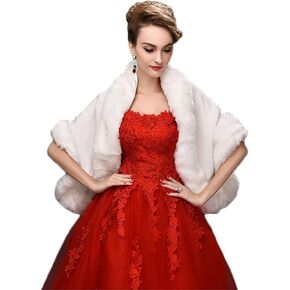 CHITONE Women's Black Faux Fur Wrap Cape Stole Shawl Shrug for Wedding/Party/Show