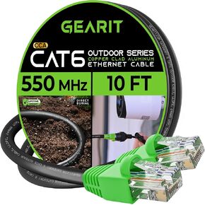 GearIT Cat6 Outdoor Ethernet Cable (75 Feet) CCA Copper Clad, Waterproof, Direct Burial, In-Ground, UV Jacket, POE, Network, Internet, Cat 6, Cat6 Cable - 75ft
