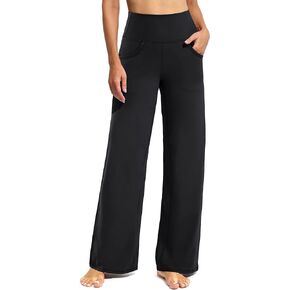 Promover 28" Wide Leg Pants for Women Stretchy Yoga Pants with Pockets Petite High Waist Workout Pants (Black, XXL)
