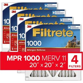 Filtrete 20x25x2 Air Filter MPR 1000 MERV 11, Allergen Defense, 4 Pack (exact dimensions 19.8x24.81x1.81)