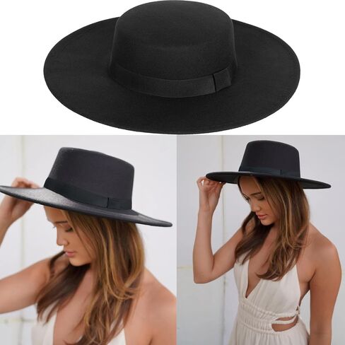 Women Fashion Felt Church Hats Classic British Style 9.5CM Wide Brim Top Fedora Hat Wedding Dress Up Jazz Cap in Kuwait
