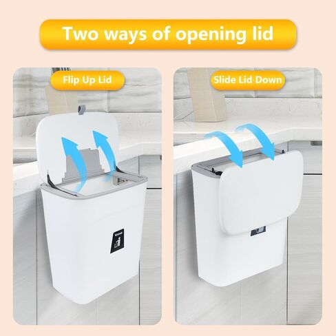 VIGIND 9L/2.4 Gallon Hanging Trash Can for Kitchen Cabinet Door with Lid, Small Under Sink Garbage Can,Trash Bin for Bathroom, Wall Mounted Counter Waste Compost Bin, Plastic  (White) in Kuwait