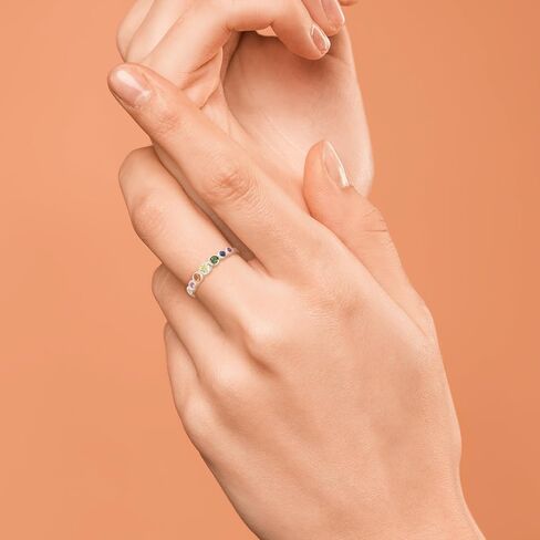 E 14K Gold Women Rings Rainbow Eternity Thumb Rings Band Wedding Rings Round AAA Cubic Zirconia CZ Rings Dainty Colorful Rings for Women in Kuwait