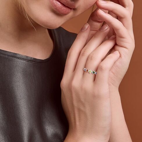 E 14K Gold Women Rings Rainbow Eternity Thumb Rings Band Wedding Rings Round AAA Cubic Zirconia CZ Rings Dainty Colorful Rings for Women in Kuwait