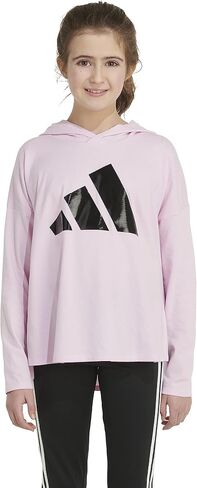 adidas Girl's Long Sleeve Heather Hood Curve Hem Tee (Big Kids) Charcoal Grey LG (14-16 Big Kids) in Kuwait
