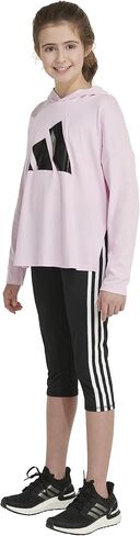 adidas Girl's Long Sleeve Heather Hood Curve Hem Tee (Big Kids) Charcoal Grey LG (14-16 Big Kids) in Kuwait