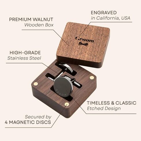 MUUJEE Father Of The Groom Cufflinks with Engraved Wood Gift Box - Gun Metal Cufflinks for Men Wedding Cuff Links Father of the Groom Gift in Saudi Arabia