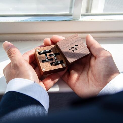 MUUJEE Father Of The Groom Cufflinks with Engraved Wood Gift Box - Gun Metal Cufflinks for Men Wedding Cuff Links Father of the Groom Gift in Saudi Arabia
