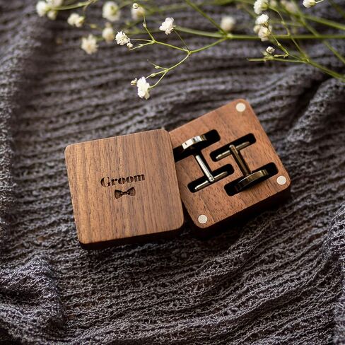 MUUJEE Father Of The Groom Cufflinks with Engraved Wood Gift Box - Gun Metal Cufflinks for Men Wedding Cuff Links Father of the Groom Gift in Saudi Arabia