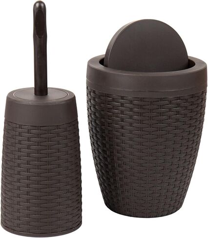 Mind Reader Basket Collection, Round Wastepaper Basket and Toilet Brush Set, Premium Wicker Design, 2 Piece Set, Swivel Lid Bin is 8.75"W x 11.25"H, Brush is 15.25"H, 8.75"L x 8.75"W x 11.25"H, Brown in Saudi Arabia