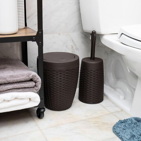 Mind Reader Basket Collection, Round Wastepaper Basket and Toilet Brush Set, Premium Wicker Design, 2 Piece Set, Swivel Lid Bin is 8.75"W x 11.25"H, Brush is 15.25"H, 8.75"L x 8.75"W x 11.25"H, Brown in Saudi Arabia