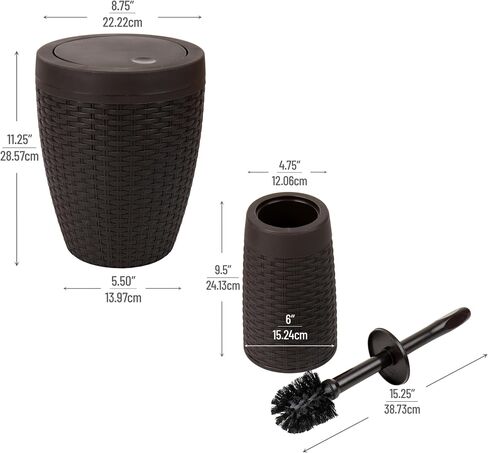 Mind Reader Basket Collection, Round Wastepaper Basket and Toilet Brush Set, Premium Wicker Design, 2 Piece Set, Swivel Lid Bin is 8.75"W x 11.25"H, Brush is 15.25"H, 8.75"L x 8.75"W x 11.25"H, Brown in Saudi Arabia
