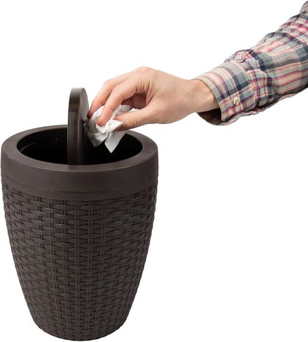 Mind Reader Basket Collection, Round Wastepaper Basket and Toilet Brush Set, Premium Wicker Design, 2 Piece Set, Swivel Lid Bin is 8.75"W x 11.25"H, Brush is 15.25"H, 8.75"L x 8.75"W x 11.25"H, Brown in Saudi Arabia