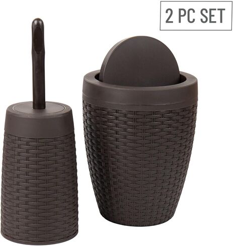 Mind Reader Basket Collection, Round Wastepaper Basket and Toilet Brush Set, Premium Wicker Design, 2 Piece Set, Swivel Lid Bin is 8.75"W x 11.25"H, Brush is 15.25"H, 8.75"L x 8.75"W x 11.25"H, Brown in Saudi Arabia