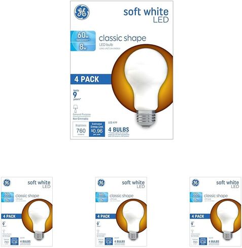 مصابيح GE Lighting GE LED، 60 وات Eqv، أبيض ناعم، مصابيح A19 القياسية (4 عبوات) in Kuwait