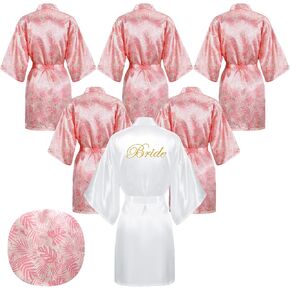 Berlune 6 Pcs Tropical Bachelorette Party Robe Set Bride Bridesmaid Robe Set Wedding Party Honeymoon Getting Ready Robes Tropical Beach and Pool Swimsuit Cover up Destination Wedding Lightweight