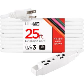 UltraPro GE 25 Ft Outdoor Extension Cord 3 Outlet Extension Cords Outlet Power Strip Long Extension Cord with Multiple Outlets Grounded Heavy Duty Extension Cord 16 Gauge UL Listed Black 36825-T1