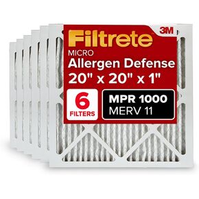 Filtrete 20x20x1 Air Filter MPR 1000 MERV 11, Allergen Defense, 6-Pack (exact dimensions 19.69x19.69x0.81)
