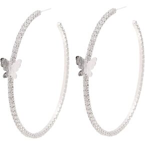 YILIBAO Silver Large Hoop Earrings Round Circle Cubic Zirconia Loop Earrings for Women