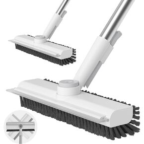 Floor Scrub Brush with Long Handle, 3 in 1 Scrape and Heavy-Duty Stiff Bristle Scrubber Brush for Cleaning Shower Bathroom, Patio, Garage, Kitchen, Wall and Deck