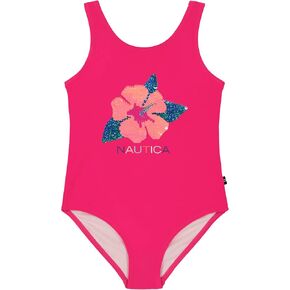 Nautica Girls' One-Piece Swimsuit with UPF 50+ Sun Protection, Quick Drying Bathing Suit