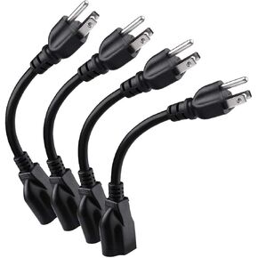 [ETL Listed] Miady Short Power Extension Cord Outlet Saver, 16AWG/13A, 3 Prong (4 Pack, Black, 8 Inch)