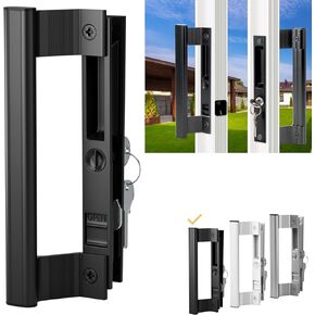 T-HAKEN Sliding Glass Door Handle Set, 6-5/8", Black - Patio Door Handle Replacement That is 1 in. to 1-1/8 in. Thick Used on Both Left and Right-Handed. (Keyed).