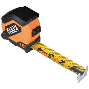 Klein Tools 9525 Tape Measure, 25-Foot Compact Double-Hook Imperial Measuring Tape with Finger Brake, Nylon Blade, Easy to Read Bold Lines
