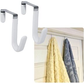 Evelots Over The Door Hooks for Wide Doors, 4 Pack Heavy Duty White Rubber Coated Metal Door Hanger Hook for Hanging Clothes, Towels, Coats, Hats in Bathroom, Bedroom, or Office