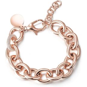 CIUNOFOR Link Bracelet Designer Brand Inspired Antique Women Jewelry Cable WireVintage Valentine Wide Cuban Curb Link Bracelet Stainless Steel Adjustable Chain (Silver)
