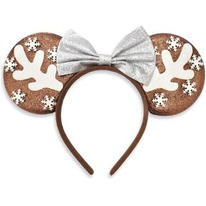 Needzo Red Snowflake Christmas Mouse Ear Headband, Sequin Festive Holiday Hair Accessory for Women or Girls, One Size Fits Most