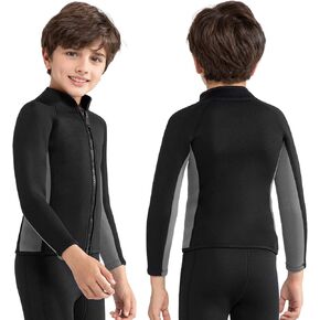 Intboss Wetsuit Top for Kids 3mm Wet Suit Jacket for Boys Keep Warm in Cold Water 3mm Kids Neoprene Jacket Top for 3T-14 Youth Baby Toddler Boys Swimming Snorkeling Scuba Diving Top Suit