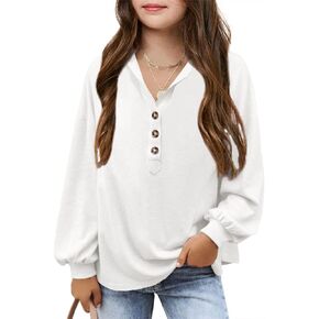 Imily Bela Girls Button Up Hoodies Casual V Neck Long Sleeve Pullover Sweatshirts Tunic Tops