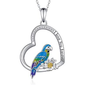 Parrot Necklaces for Women,925 Sterling Silver Cute Heart Parrot Pendant Necklaces with "I Love You Forever",Heart Robin Bird Animal Jewelry Gifts for Women Girls Mom Daughter,18''-20'' in Kuwait