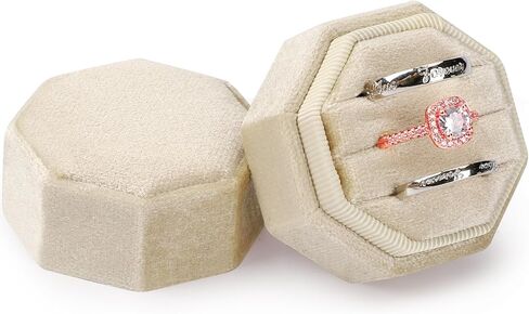MYEBIUAI Velvet Ring Box 3 Slots, Premium Jewelry Ring Storage Gift Box Vintage Ring Display Holder Case for wedding ceremony Proposal Engagement (Beige) in Kuwait
