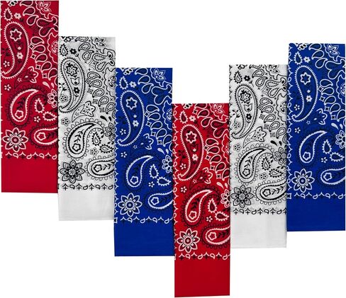 6 Pack 100% Cotton Bandana Gift Set - 22x22 Inches, Paisley, Red White Black - Bandannas for Men Women - Large Bandannas for Head - Western Cowboy Handkerchiefs in Bulk in Saudi Arabia