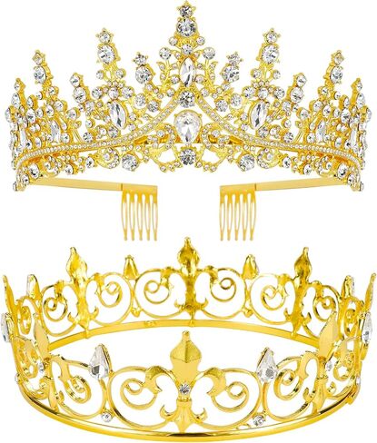 VELSCRUN 2 Pcs Black Crown for Men Women, Crowns for Men Metal, King Queen Crown Tiaras for Women, Prince Crown Princess Tiaras for Girls, Birthday Prom Wedding Halloween Party Hair Accessories in Kuwait