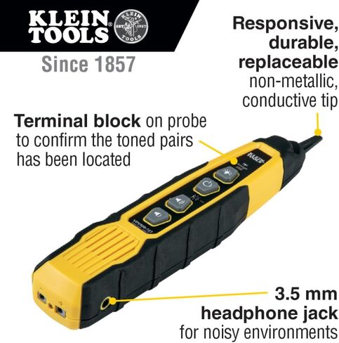 مجموعة مولد ومسبار نغمة تتبع الأسلاك VDV500-920 من كلاين تولز مع منفذ RJ45، ومسبار تتبع النغمة، وفلتر 60 هرتز، وإشارات رقمية وتناظرية in Kuwait
