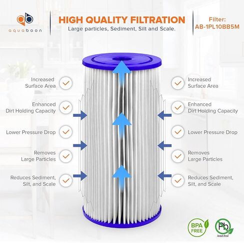 Aquaboon 5 ميكرون 10 × 4.5 خرطوشة بديلة لفلتر مياه الرواسب المطوي | ترشيح الرواسب المنزلية بالكامل | متوافق مع FXHSC، ECP5، FM-10-5، CP5S، 255490-43، HDC3001، 4 عبوات in Kuwait