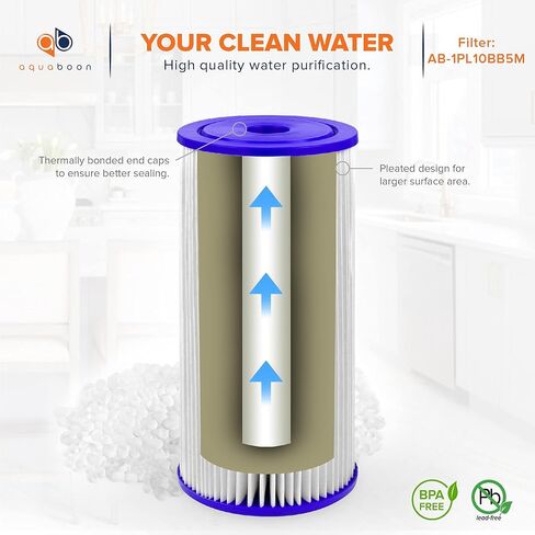 Aquaboon 5 ميكرون 10 × 4.5 خرطوشة بديلة لفلتر مياه الرواسب المطوي | ترشيح الرواسب المنزلية بالكامل | متوافق مع FXHSC، ECP5، FM-10-5، CP5S، 255490-43، HDC3001، 4 عبوات in Kuwait