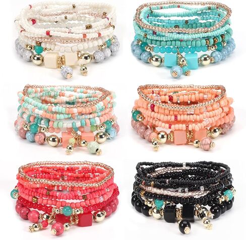 NC Solosoya Bohemian Stackable Bracelets Set for Women Multipack Girls Elastic Rope Multilayer Stack Tiny Beads Stretch Beaded Boho Bracelets Ladies Accessories 8 Pack in Saudi Arabia