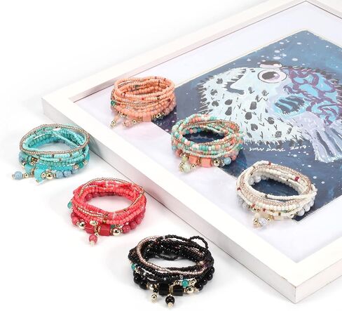 NC Solosoya Bohemian Stackable Bracelets Set for Women Multipack Girls Elastic Rope Multilayer Stack Tiny Beads Stretch Beaded Boho Bracelets Ladies Accessories 8 Pack in Saudi Arabia