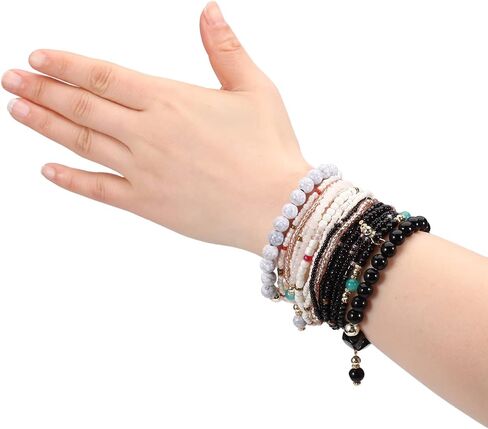 NC Solosoya Bohemian Stackable Bracelets Set for Women Multipack Girls Elastic Rope Multilayer Stack Tiny Beads Stretch Beaded Boho Bracelets Ladies Accessories 8 Pack in Saudi Arabia